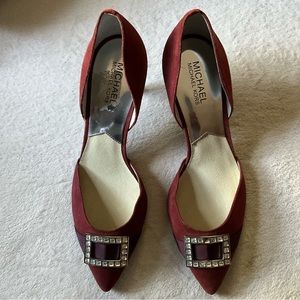 Michael Michael Kors burgundy suede d’Orsay heels with rhinestone accents 10